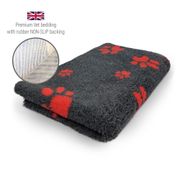 DRYBED Premium Vet Bed anthracite + red paws 100 x 75 cm