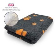 DRYBED Premium Vet Bed anthracite + orange paws 100 x 75 cm