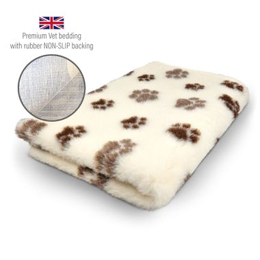 DRYBED Premium Vet Bed beige + taupe & brown paws 100 x 75 cm