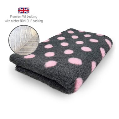 DRYBED Premium Vet Bed Dots anthracite + pink 150 x 100 cm
