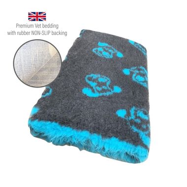 DRYBED Premium Vet Bed Dogface anthracite + turquoise 150 x 100 cm