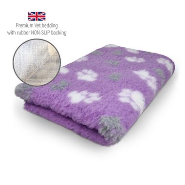 DRYBED Premium Vet Bed lilac + grey & white paws 150 x 100 cm
