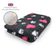 DRYBED Premium Vet Bed Paws & Hearts anthracite + pink 150 x 100 cm