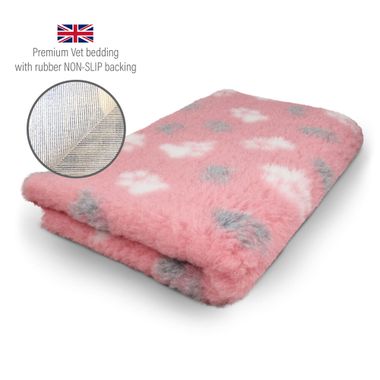 DRYBED Premium Vet Bed pink + grey & white paws 100 x 75 cm