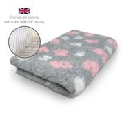 DRYBED Premium Vet Bed light grey + pink & white paws 100 x 75 cm