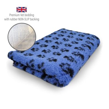 DRYBED Premium Vet Bed Small Paws cobalt blue + black paws 150 x 100 cm