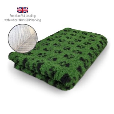 DRYBED Premium Vet Bed Small Paws green + black paws 150 x 100 cm