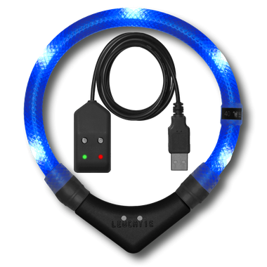 LED Light dog collar LEUCHTIE Easy Charge USB blue 35 cm