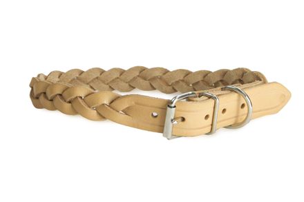 Braided leather dog collar, 20 mm/40 cm, nature
