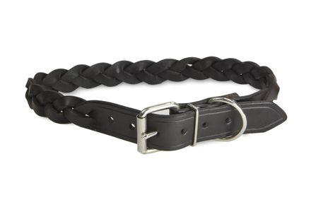 Braided leather dog collar, 30 mm/60 cm, brown