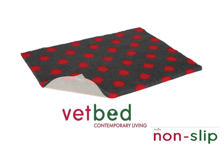 Vetbed® Non-Slip charcoal with Red polka dot 100 x 150 cm