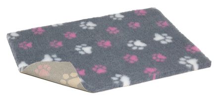 Vetbed® Non-Slip grey with pink and white paws 100 x 150 cm